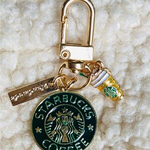 Starbucks Gold and Green Coffee Charm Keychain